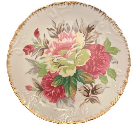 Vtg Brinn’s Pittsburgh PA Made in Japan Pink Green Floral Scalloped Edge Plate - Picture 1 of 6